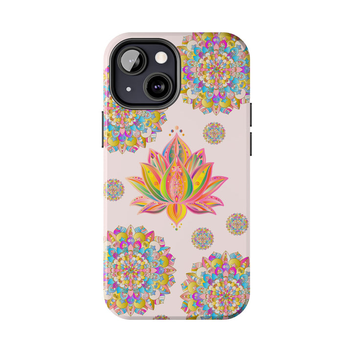 Beautiful light pink phone case featuring a stunning lotus flower mandala design