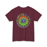 Colorful mandala art design printed on a heavy cotton unisex t-shirt for yoga and mindfulness practices