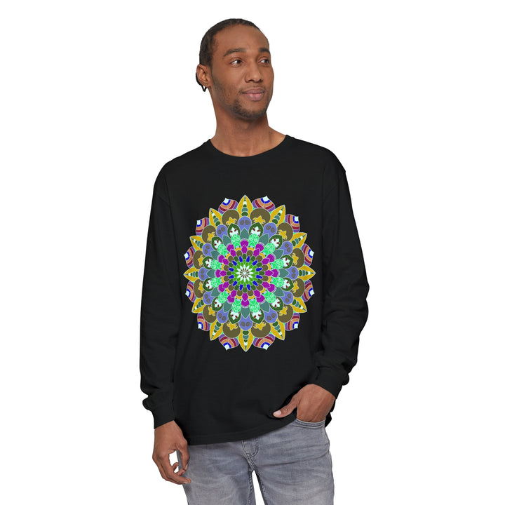 Vibrant and detailed mandala long sleeve shirt with spiritual art