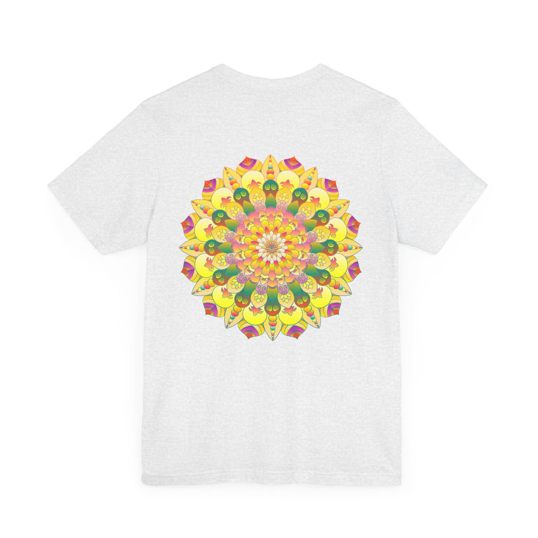 A vibrant mandala tee featuring intricate spiritual designs for peace and harmony