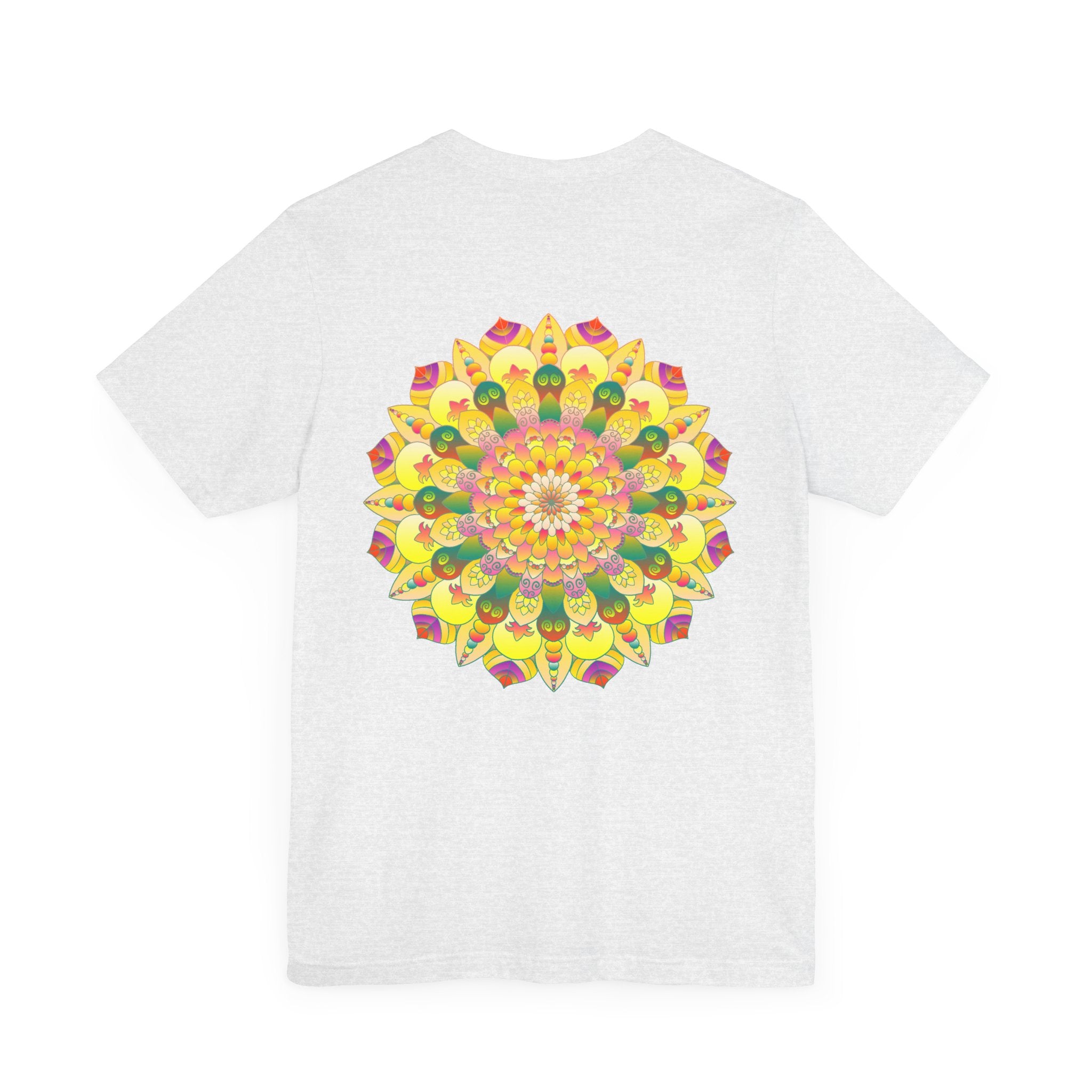 A vibrant mandala tee featuring intricate spiritual designs for peace and harmony