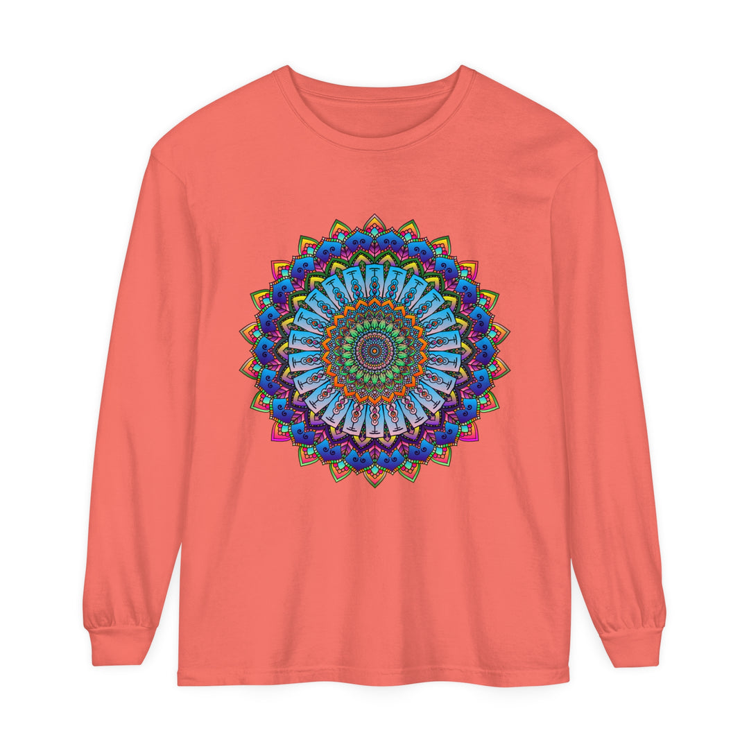 Colorful and bold mandala pattern on unisex long sleeve t-shirt