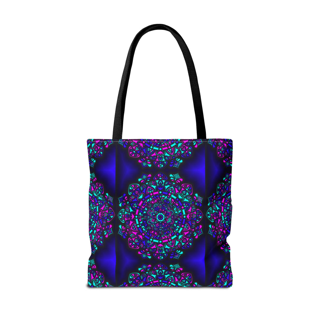 Kaleidoscope Mandala Tote Bag — Vibrant Neon Floral Pattern