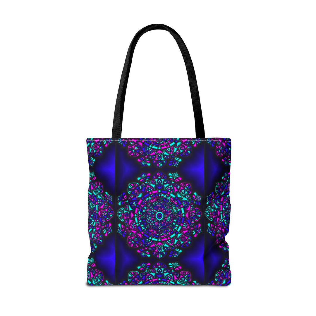 Kaleidoscope Mandala Tote Bag — Vibrant Neon Floral Pattern
