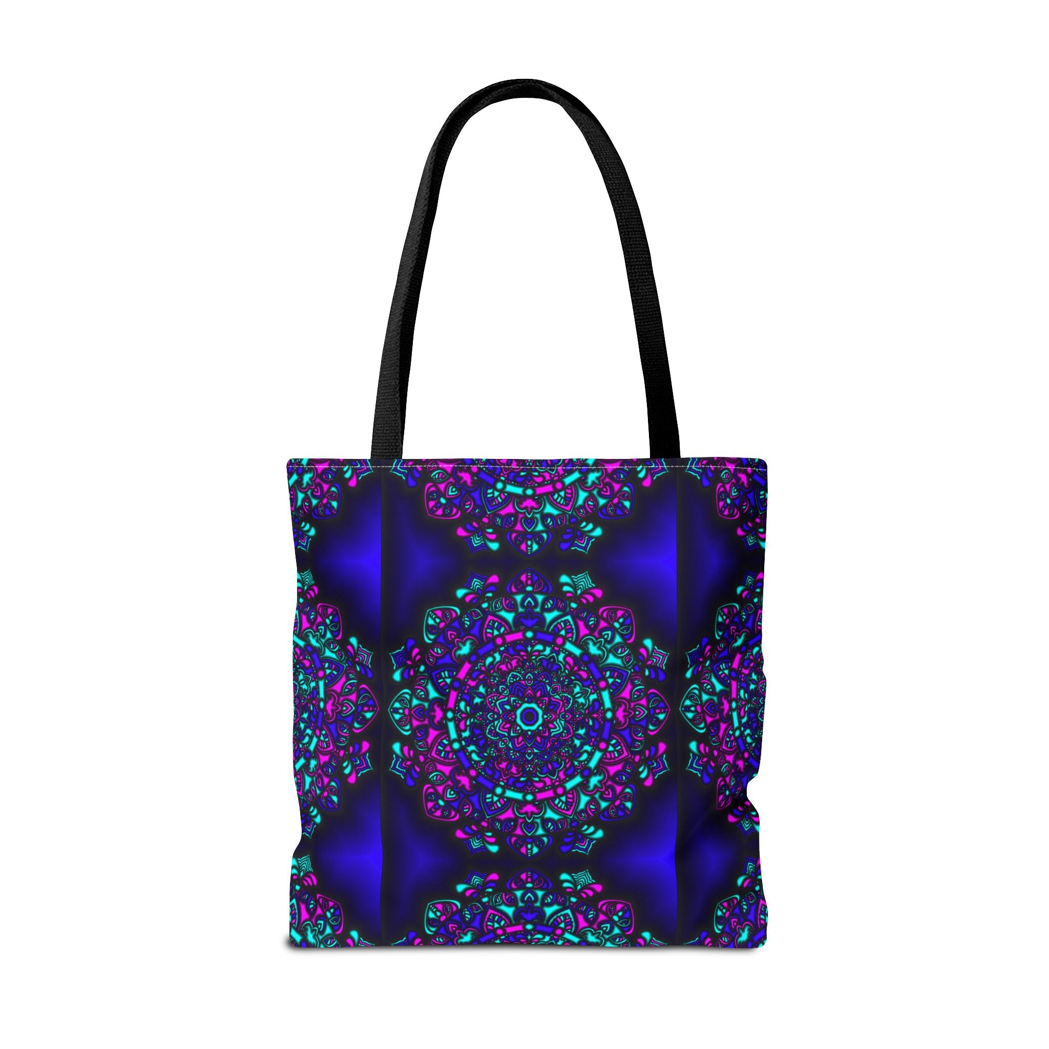 Kaleidoscope Mandala Tote Bag — Vibrant Neon Floral Pattern