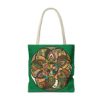Boho Mandala Tote Bag — Green Floral Pattern AOP Shopper