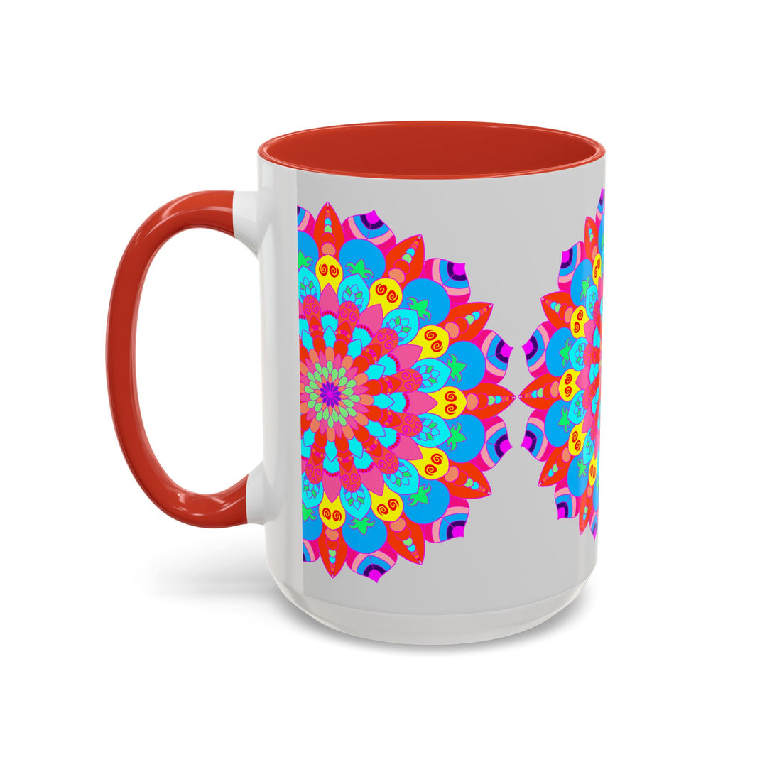 Beautiful vibrant mandala mug featuring peaceful and tranquil design for relaxation and mindfulness