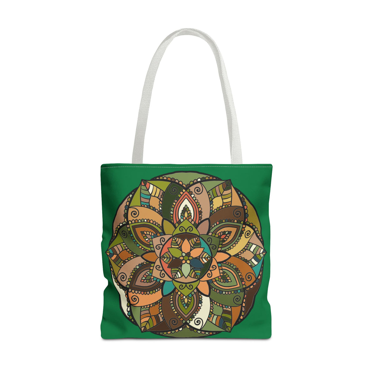 Boho Mandala Tote Bag — Green Floral Pattern AOP Shopper