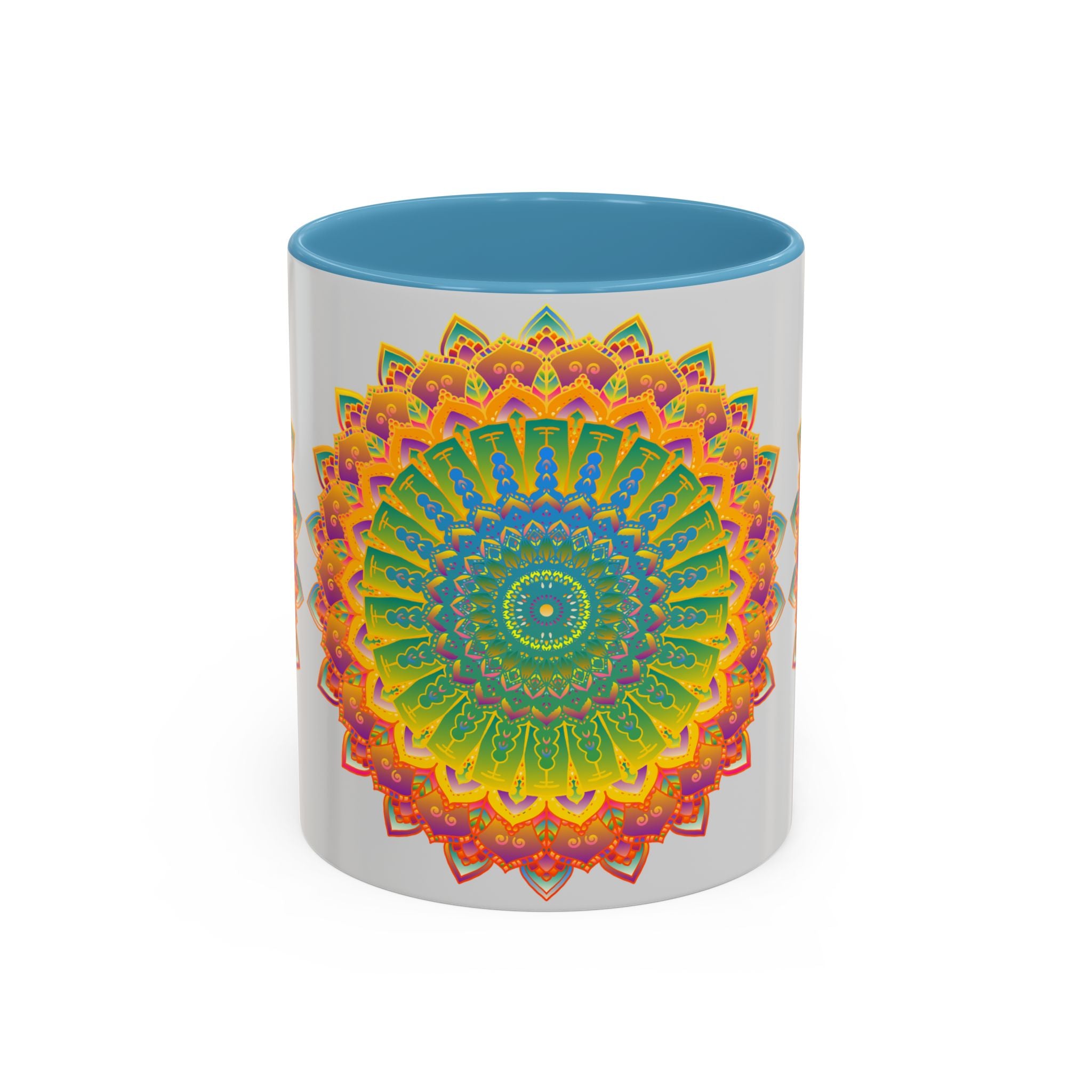  Colorful and intricate mandala art on a glossy ceramic mug