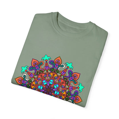 Unisex Mandala T-Shirt with Hand-Drawn Mandala Art, made of 100% Ring-Spun Cotton and Garment-Dyed for Extra Comfort