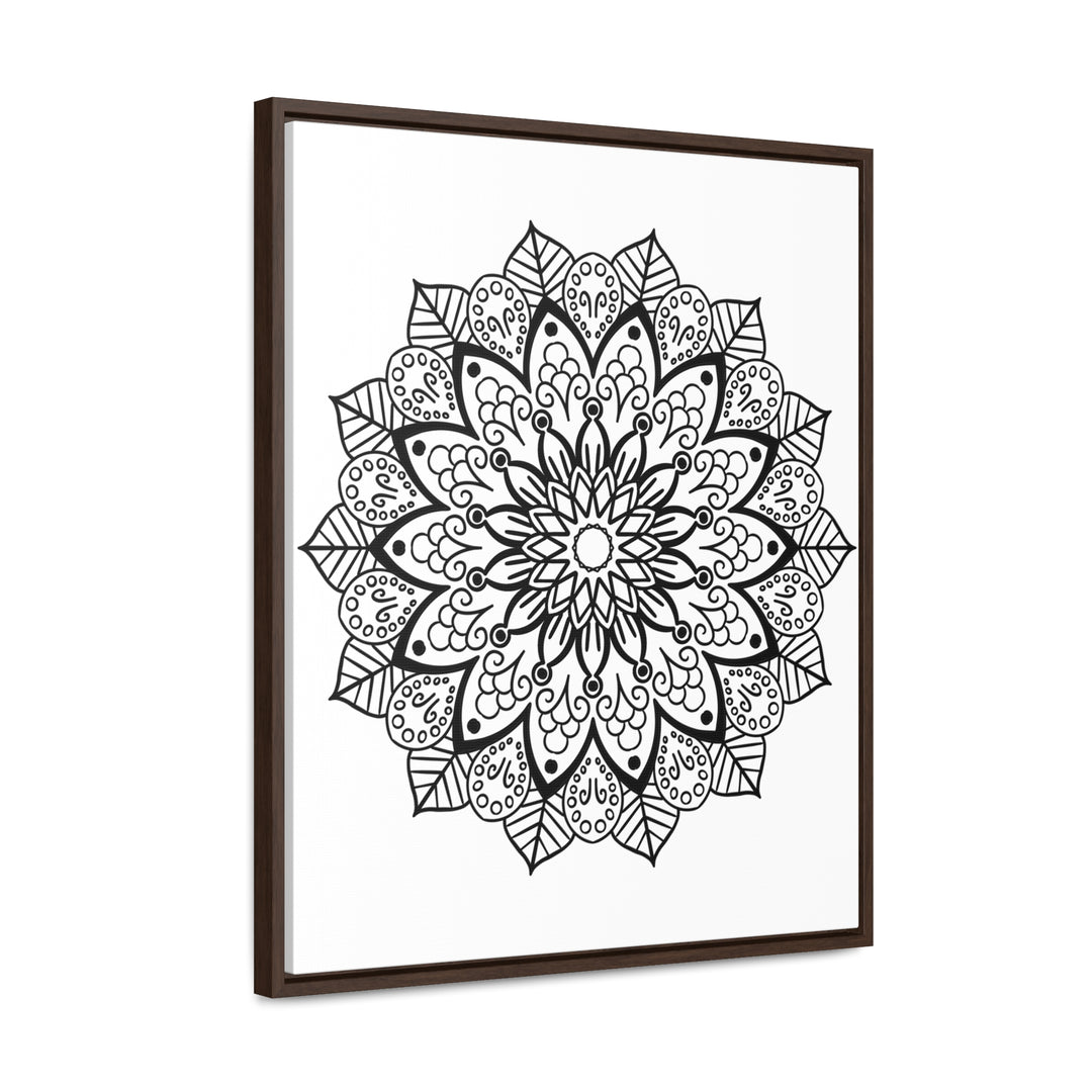 Handmade black and white mandala wall art on gallery canvas wraps in vertical frame