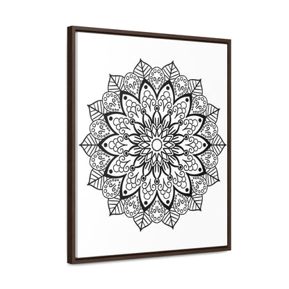 Handmade black and white mandala wall art on gallery canvas wraps in vertical frame