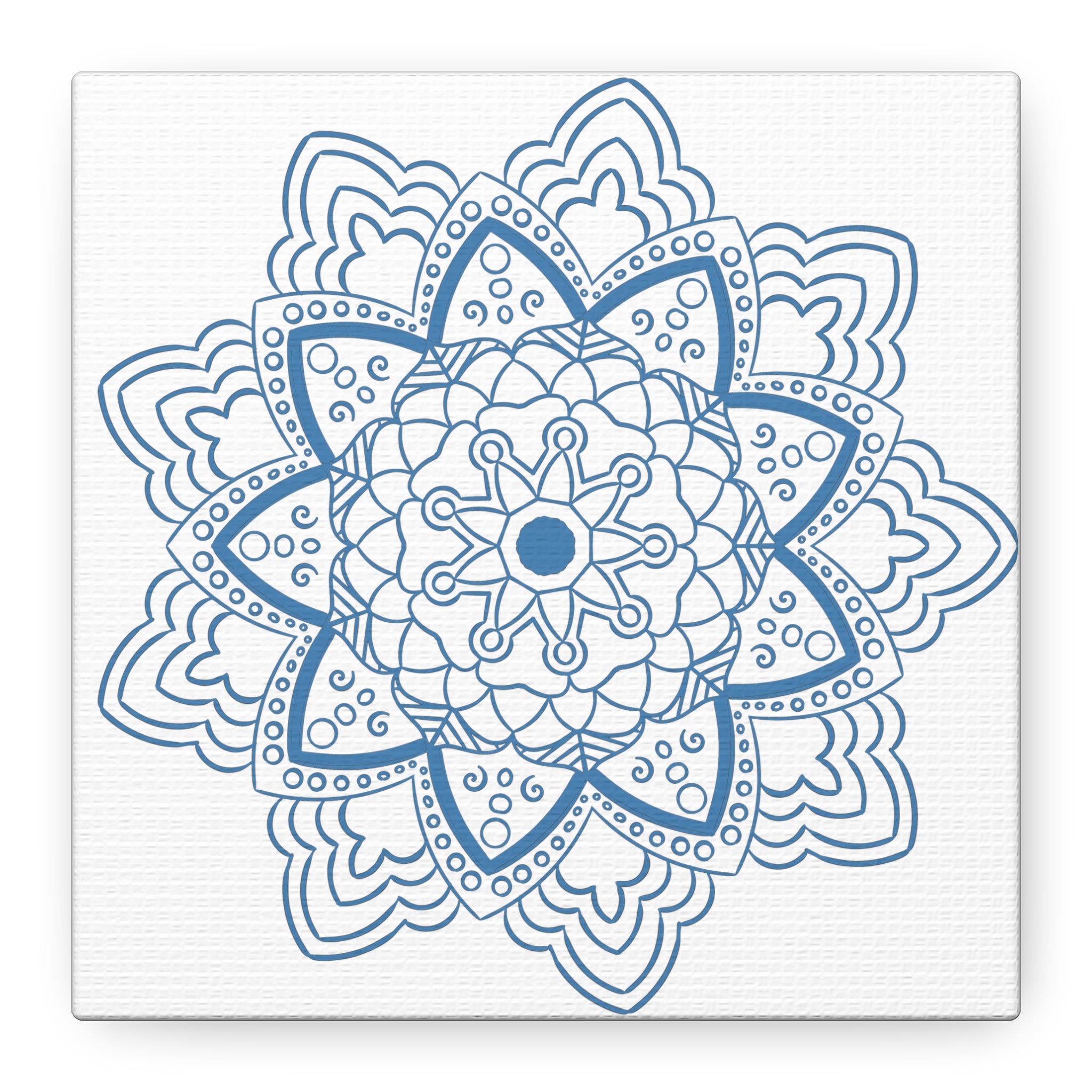 Handmade Mandala Art in Steel Blue with Matte Canvas and Stretched Frame