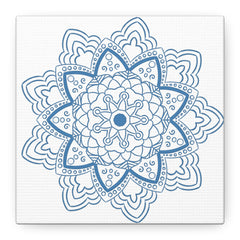 Handmade Mandala Art in Steel Blue with Matte Canvas and Stretched Frame
