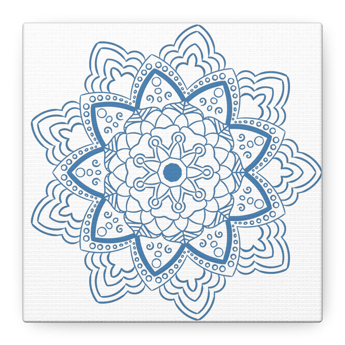 Handmade Mandala Art in Steel Blue with Matte Canvas and Stretched Frame