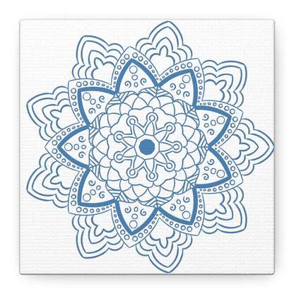 Handmade Mandala Art in Steel Blue with Matte Canvas and Stretched Frame