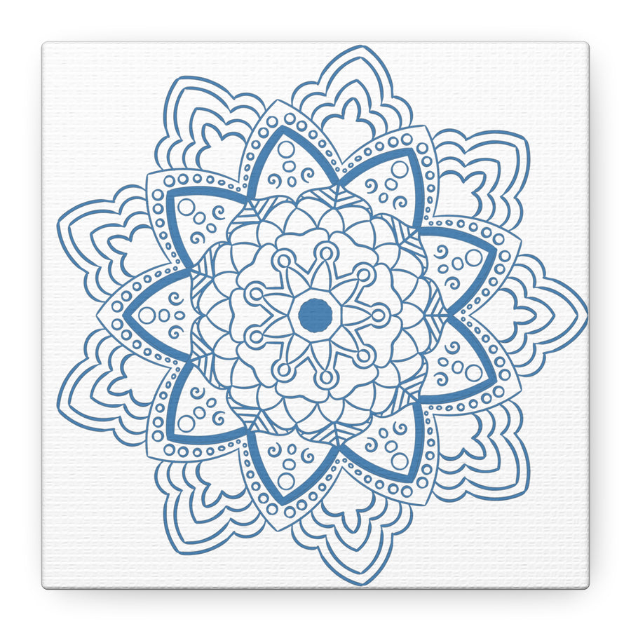 Handmade Mandala Art in Steel Blue with Matte Canvas and Stretched Frame