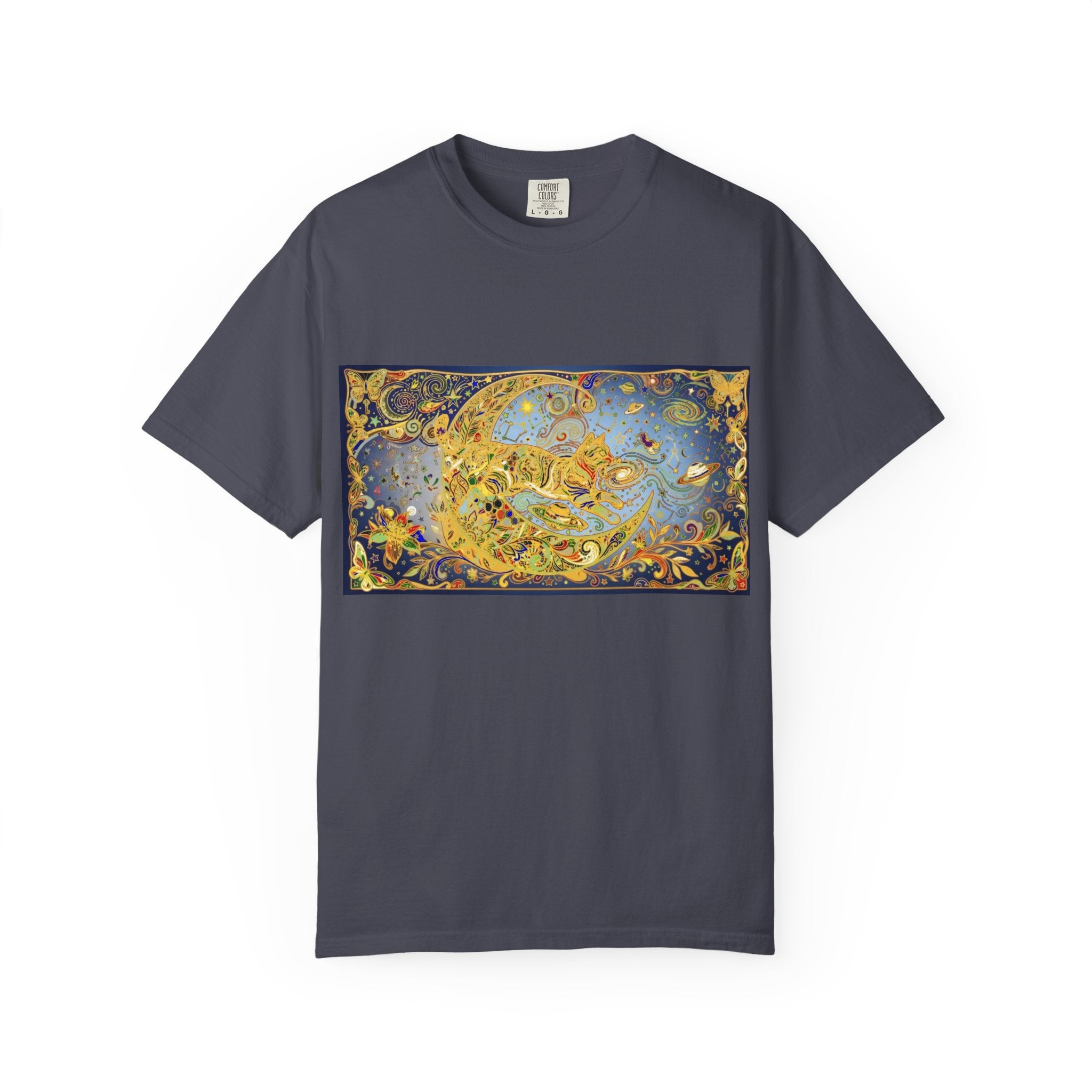 Crescent Cat & Moon T-Shirt — Vintage Celestial Tee