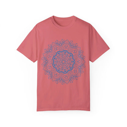 Unisex Mandala Tshirt with Handmade Mandala Design, Hand-drawn Mandala Art, and Unique Garment-Dyed Finish