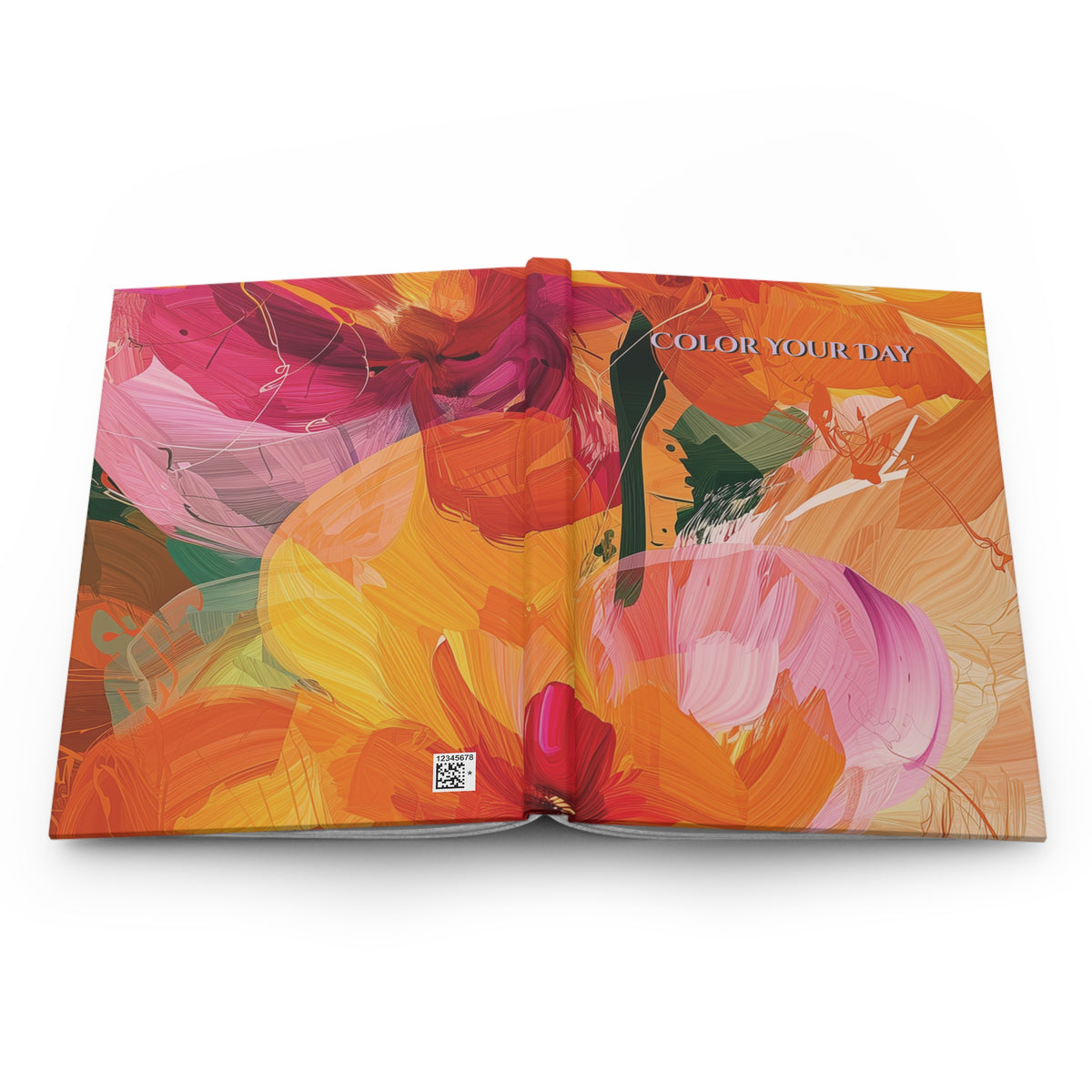 Abstraktes Notizbuch mit fließenden Pinselstrichen – Lebendige Blumen-, Orange-, Rosa- und Grüntöne