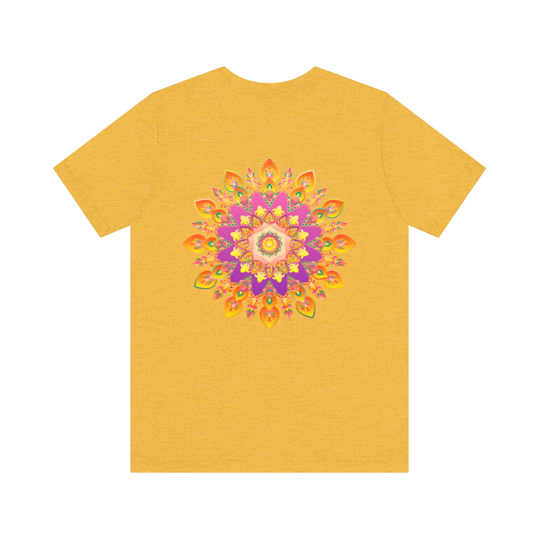 Vibrant Mandala T-Shirt featuring intricate design in peaceful colors representing peace and harmony, perfect for adding a touch of tranquility to any wardrobe