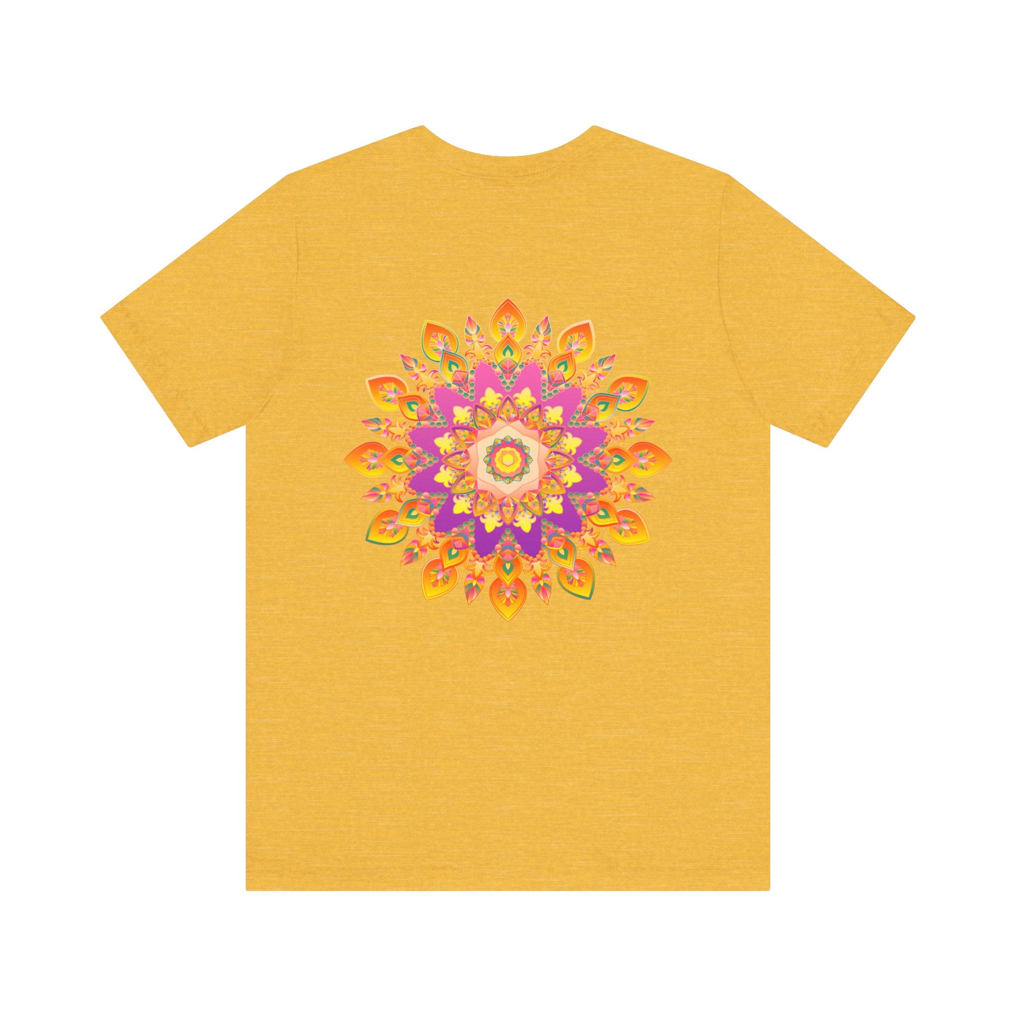 Vibrant Mandala T-Shirt featuring intricate design in peaceful colors representing peace and harmony, perfect for adding a touch of tranquility to any wardrobe