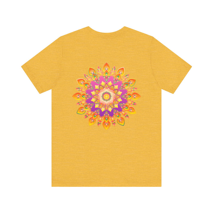 Vibrant Mandala T-Shirt featuring intricate design in peaceful colors representing peace and harmony, perfect for adding a touch of tranquility to any wardrobe