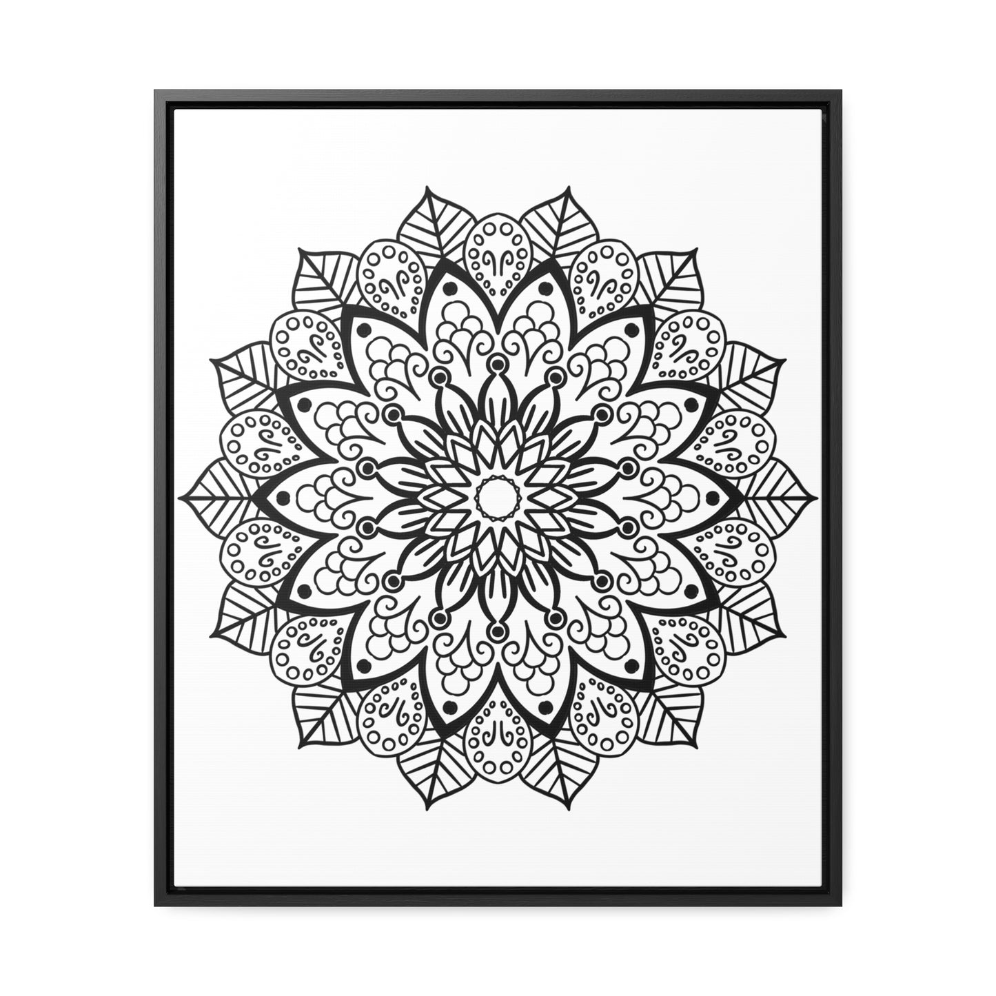 Beautifully crafted black and white handmade mandala art on gallery canvas wraps