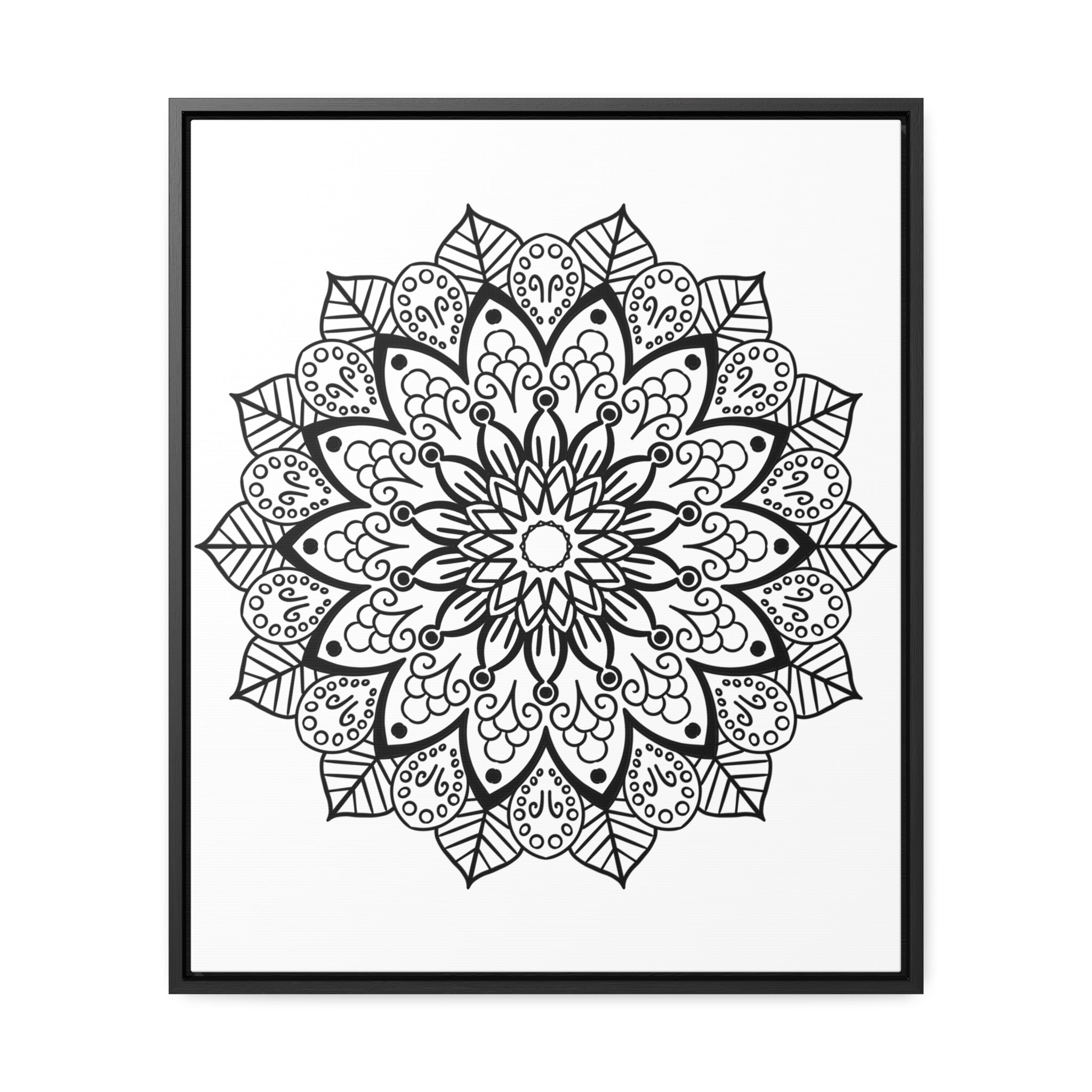 Beautifully crafted black and white handmade mandala art on gallery canvas wraps