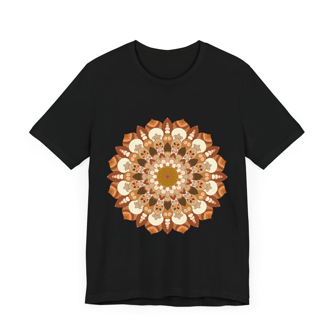 Intricately designed brown and orange mandala tee for a stylish and unique look