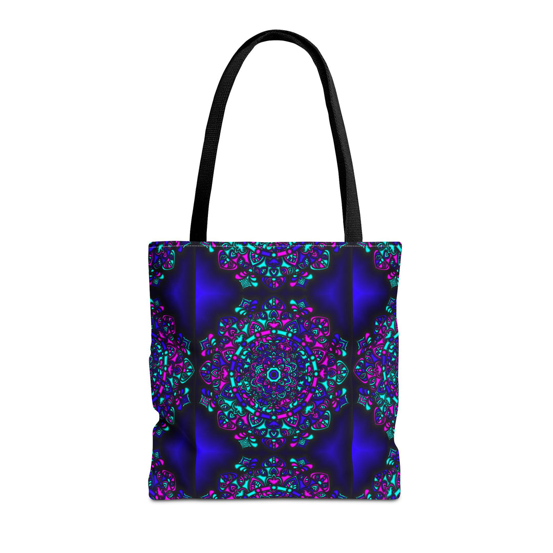Kaleidoscope Mandala Tote Bag — Vibrant Neon Floral Pattern