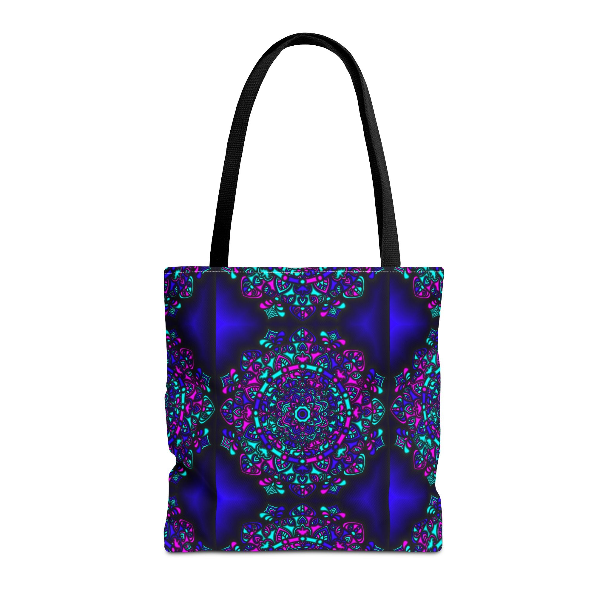 Kaleidoscope Mandala Tote Bag — Vibrant Neon Floral Pattern