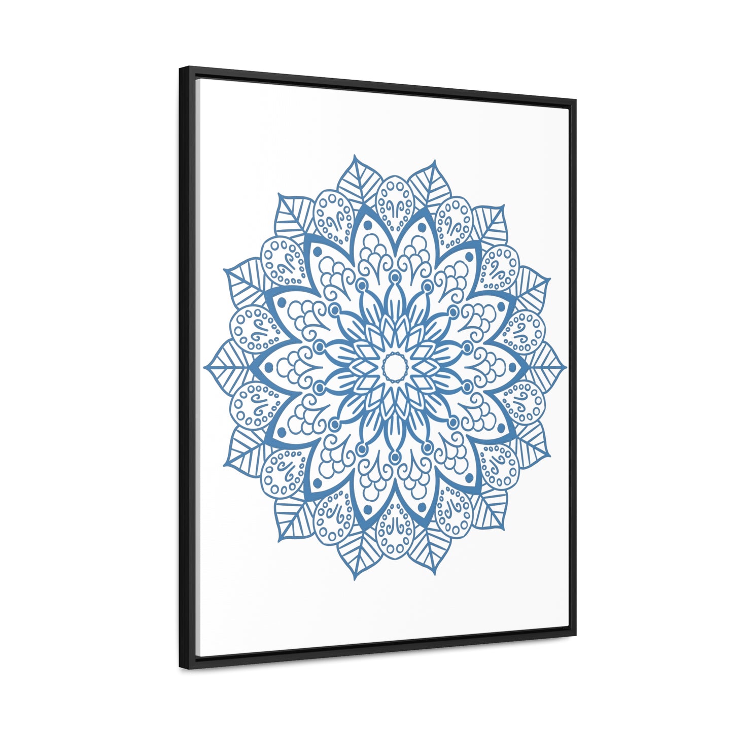 Mandala Handmade Art - Stunning Steel Blue Mandala Design Wall Art on Gallery Canvas Wraps, Vertical Frame - Perfect for Adding a Touch of Bohemian Elegance to Your Home Decor