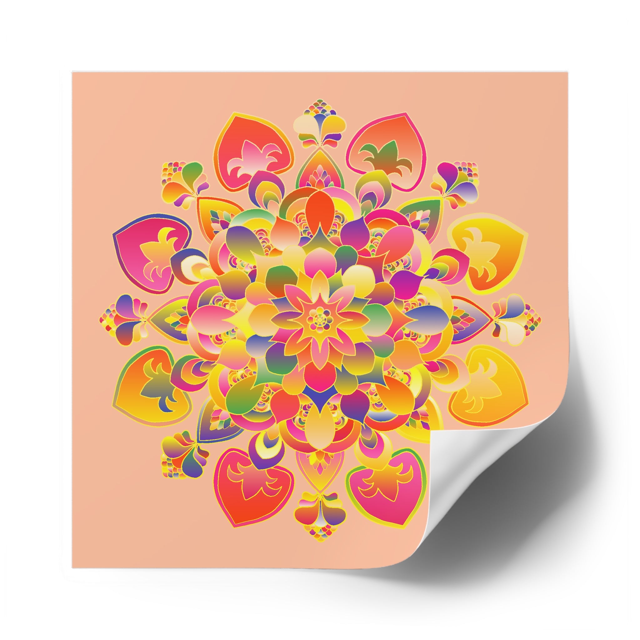 Hand-Drawn Mandala Laminate Stickers – Gold, Red, and Green on Peach