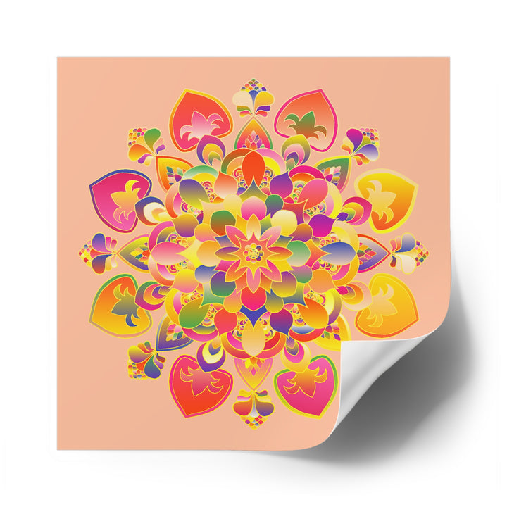 Hand-Drawn Mandala Laminate Stickers – Gold, Red, and Green on Peach