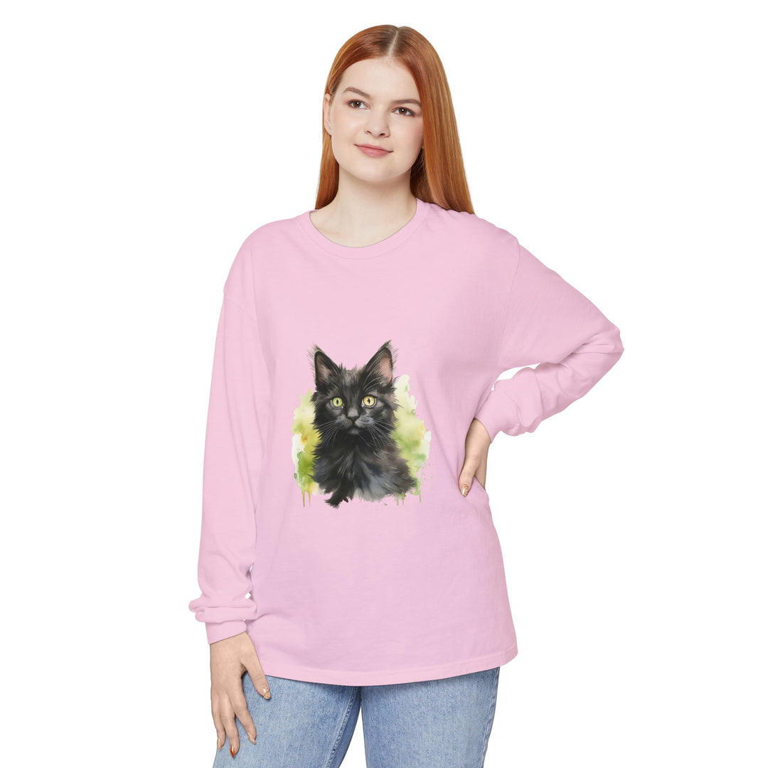 Black Kitten Watercolor Long Sleeve Tee
