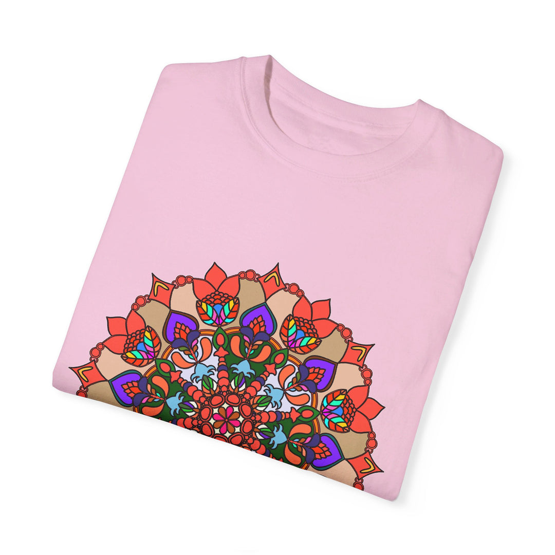 Unisex Mandala T-Shirt made of 100% Ring-Spun Cotton, featuring Hand-Drawn Mandala Art and Garment-Dyed for Extra Comfort