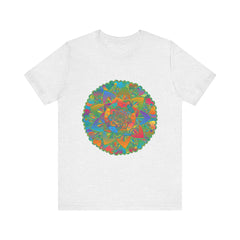 A vibrant mandala tee with intricate patterns, symbolizing peace and tranquility