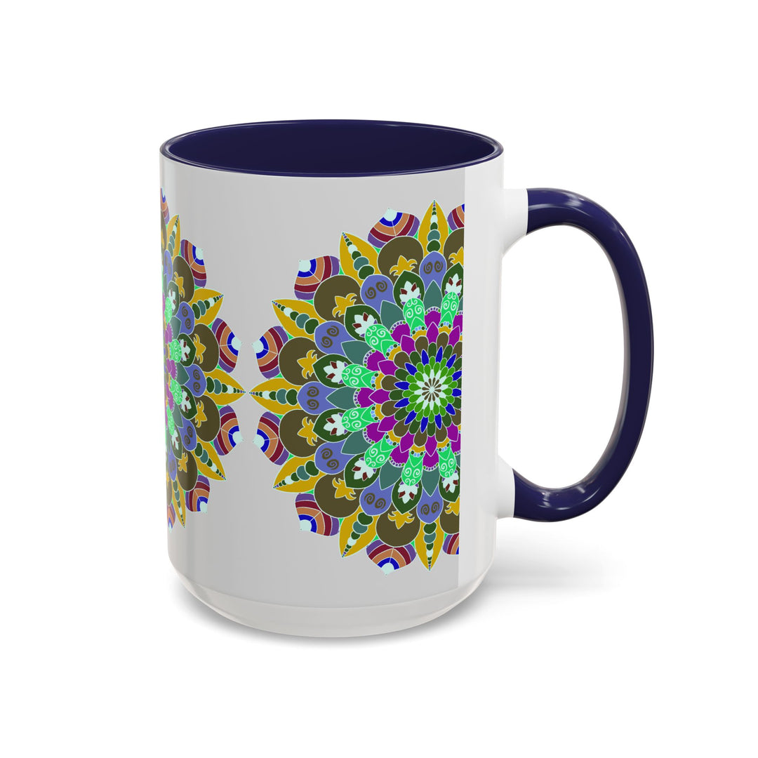 A beautiful ceramic mug featuring a colorful and serene mandala art design