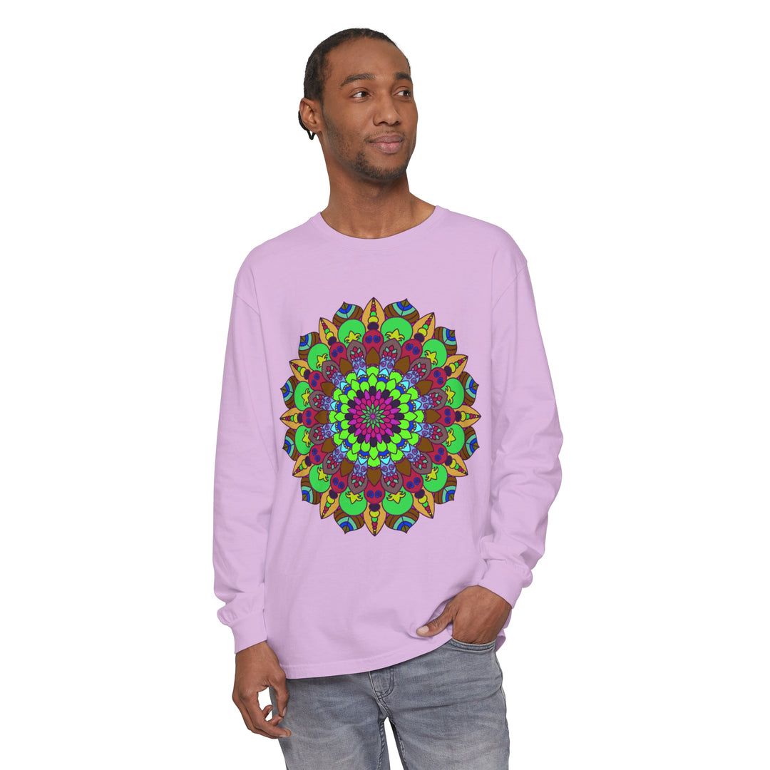 Colorful Mandala Unisex Long Sleeve T-Shirt available in plus sizes for all body types