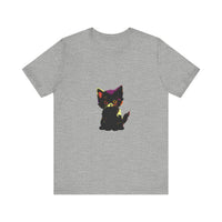 Neon Black Cat Mystery T-Shirt with vibrant neon colors and mysterious black cat design
