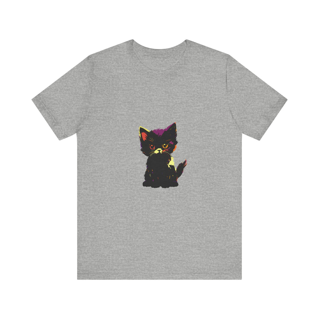 Neon Black Cat Mystery T-Shirt with vibrant neon colors and mysterious black cat design