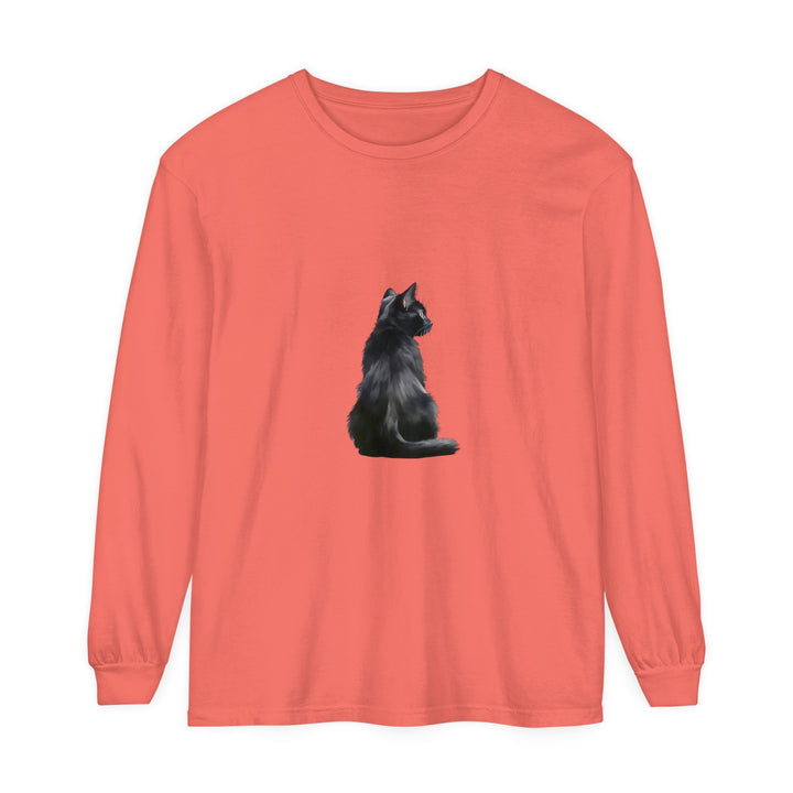 Black Cat Mystique Long Sleeve T-Shirt: A stylish black shirt with a mystical cat design