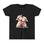 Jugend-T-Shirt – Cartoon-Schafe, die ein Herz umarmen, süßes und schönes Design 