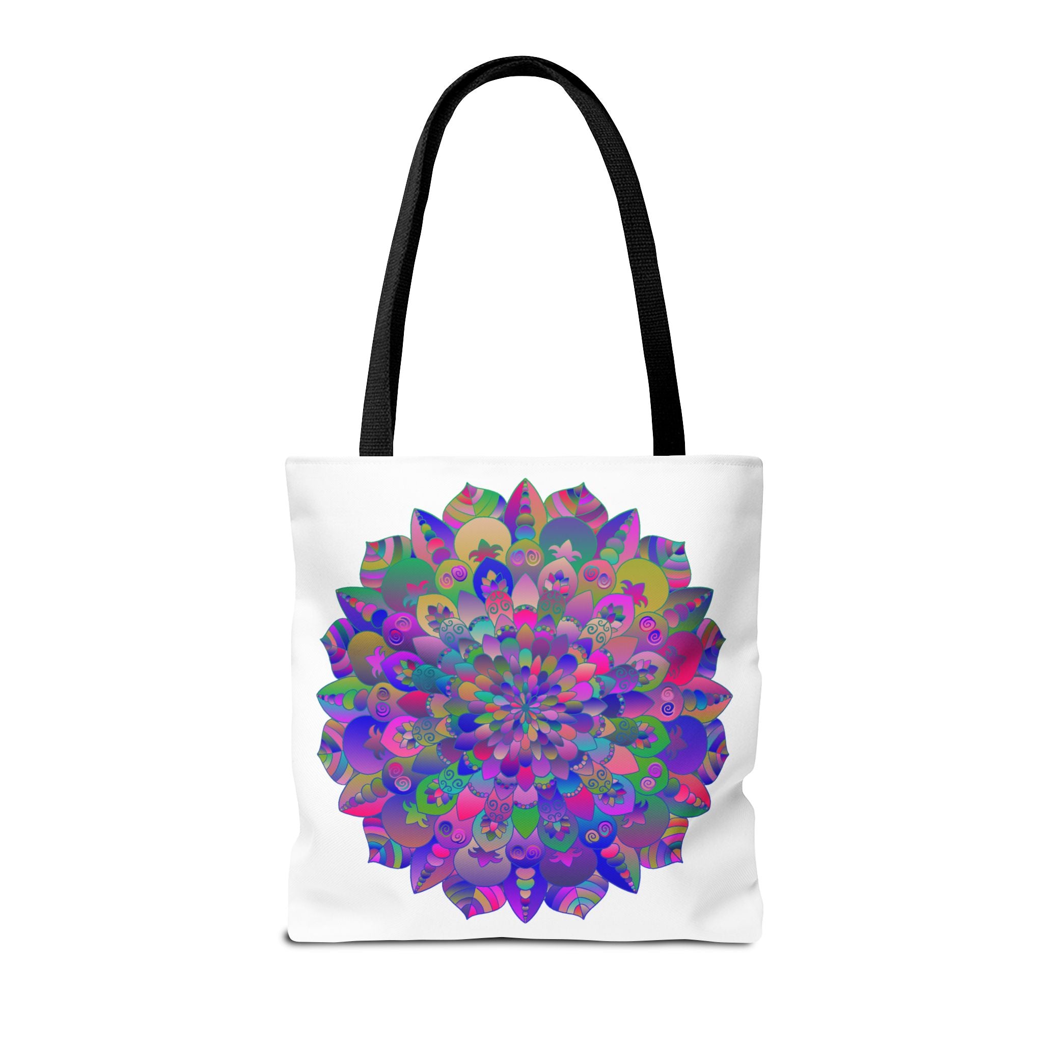 Colorful Mandala Lotus Tote Bag with intricate floral design and spacious interior for carrying books, groceries, and everyday essentials