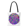 Colorful Mandala Lotus Tote Bag with intricate floral design and spacious interior for carrying books, groceries, and everyday essentials