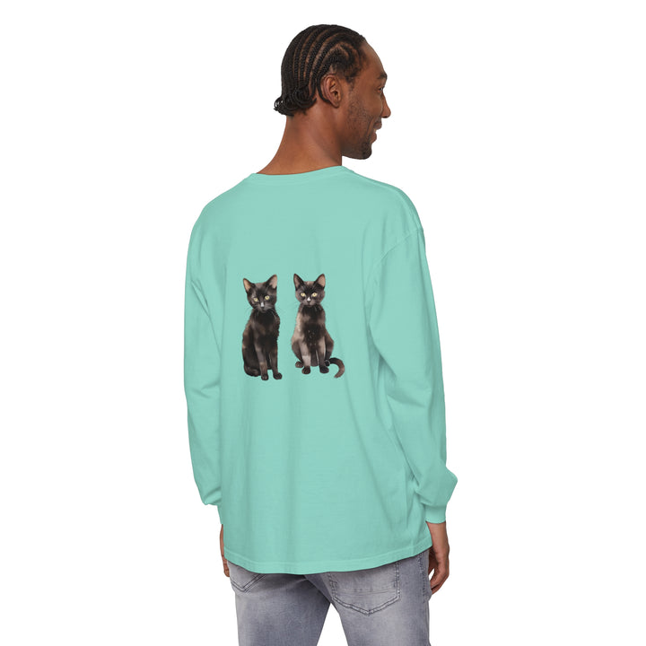 Black Cat Watercolor Art Long Sleeve T-Shirt with vibrant and detailed feline design