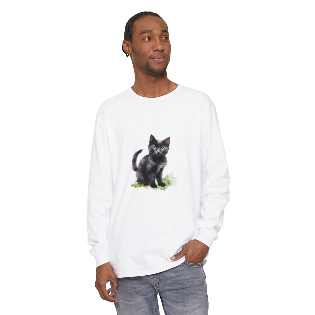 Schwarze Katze Aquarell Langarmshirt