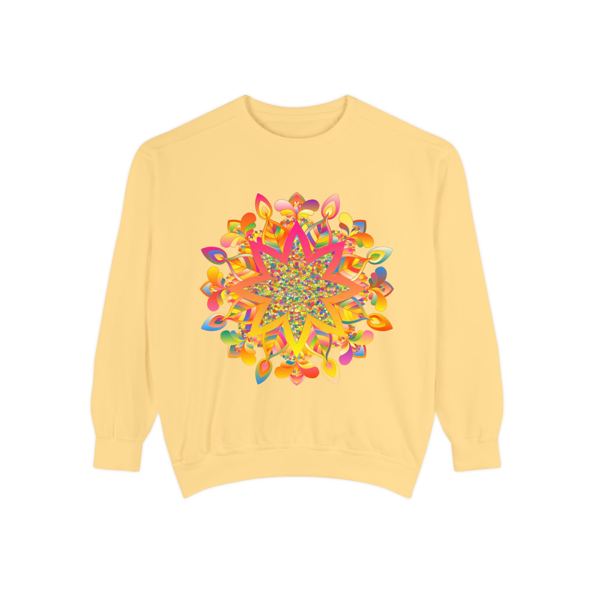 Colorful mandala sweatshirt with intricate design and vibrant patterns for a trendy and bohemian style