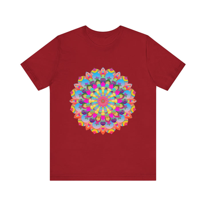 Vibrant and intricate colorful mandala flower design t-shirt - perfect for psychedelic art lovers and festival fashion enthusiasts